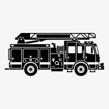 Corporate Black and White of Fire Truck with Ladder and Emergency Equipment with high quality professional line art symbols for modern creative design and digital branding projects