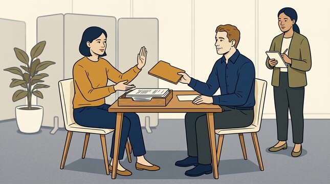 Illustration of colleagues practicing a respectful work boundary