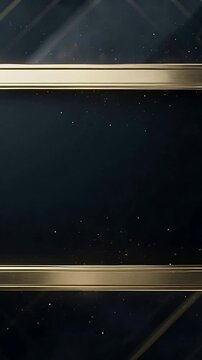 Vertical video: Sliding gold rails sending spinning emblem across set clearing center for logo