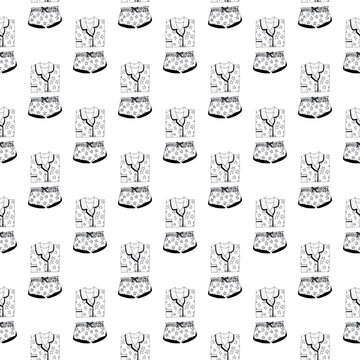 Seamless pajama pattern hand drawn black and white, minimal doodle design perfect for sleepwear textiles, cozy decor, and stylish digital prints