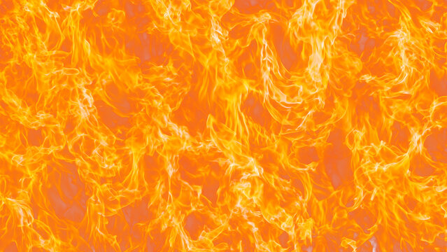Roaring fire flames background texture. Vibrant orange and yellow blazing fire pattern. Abstract hot combustion and heat overlay