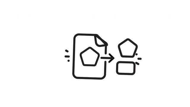 Pentagon shape document icon for file format conversion process, suitable for graphic design symbols and image outputs.