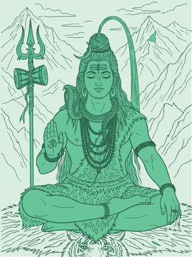 Lord Shiva and Parvati Hindu god Design Element. Sketch or Drawing of Shiva Parvati Outline Editable Vector Illustration