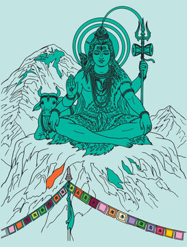 Lord Shiva and Parvati Hindu god Design Element. Sketch or Drawing of Shiva Parvati Outline Editable Vector Illustration