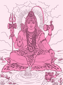 Lord Shiva and Parvati Hindu god Design Element. Sketch or Drawing of Shiva Parvati Outline Editable Vector Illustration