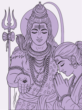 Lord Shiva and Parvati Hindu god Design Element. Sketch or Drawing of Shiva Parvati Outline Editable Vector Illustration