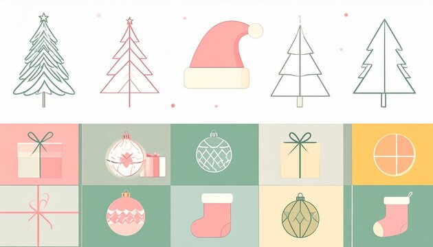 Pastel Christmas icon grid