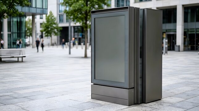 blank urban wayfinding information kiosk offering adaptable space for navigation, public announcements, advertising and digital city services