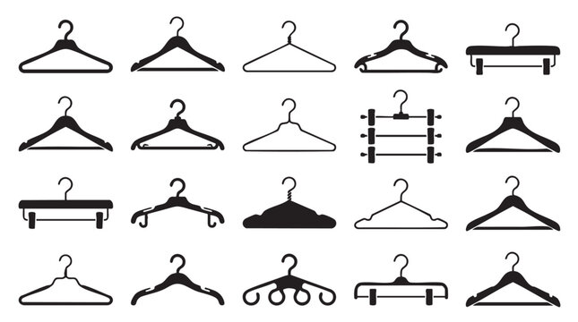 Set of various clothes hanger silhouettes for fashion retail and closet organization in flat vector style