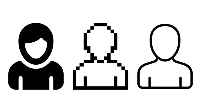 Generic User Silhouette Icons in Different Styles for Profile and Login