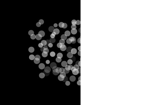 white bokeh dots abstract background. transparent glowing circles pattern, monochrome spot graphic , dark overlay texture, vector illustration