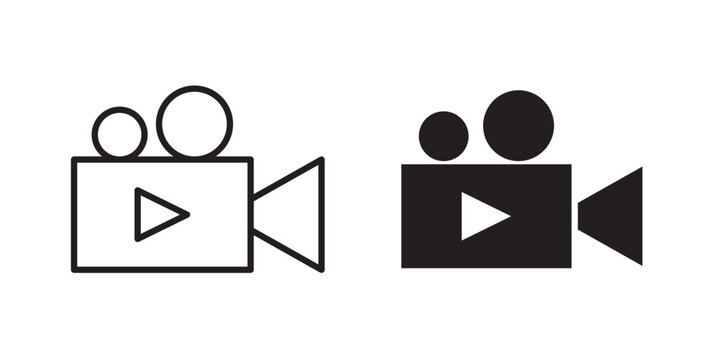 Video camera icon flat outline in black