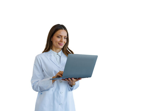 Female doctor using laptop for telemedicine and healthcare communication