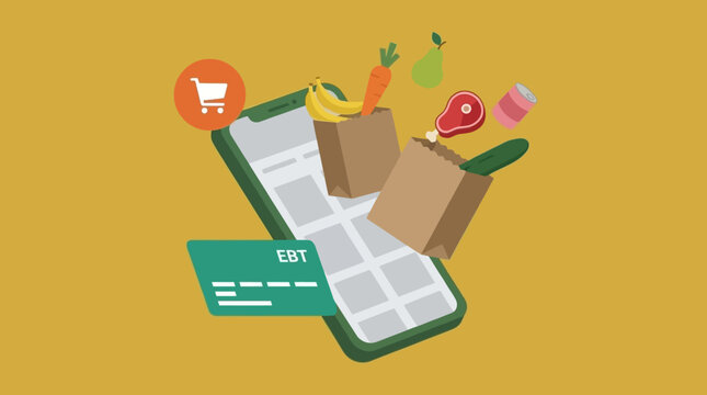 Online grocery shopping app with EBT payment method and fresh food delivery bags