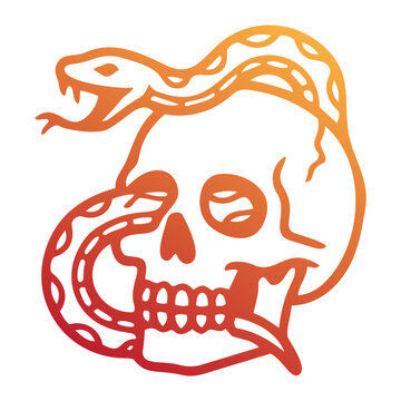 Coiled snake wrapped around a human skull representing a macabre and chilling Halloween symbol icon flat gradient style