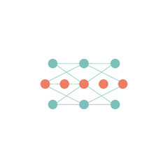 Obraz premium Neural network diagram with interconnected nodes in teal and coral flat vector illustration on white connections artificial intelligence