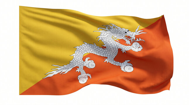 Bhutan national flag waving in the wind, realistic flag background
