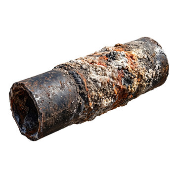 Corroded heavy duty metal pipe segment with intense rust and mineral scaling rusted pipe industrial debris iron corrosion weathered metal