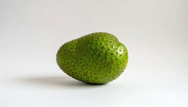 Single green soursop fruit isolated on white background.