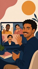 Obraz premium Mixed-race man making a supportive call at his desk