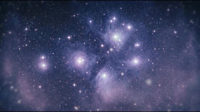 Rich indigo and violet celestial expanse featuring glowing star clusters