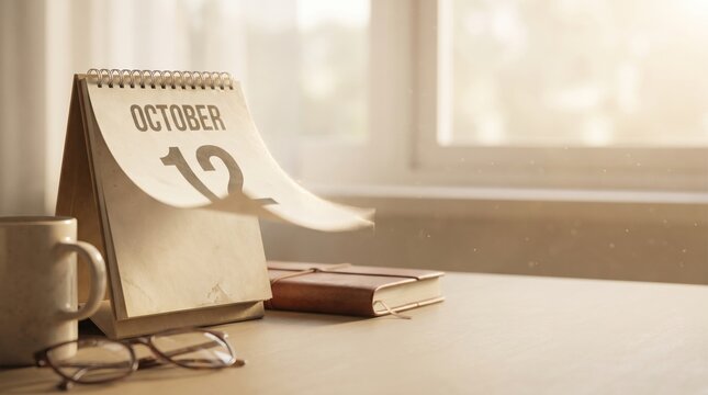 October 12th calendar page flipping on desk