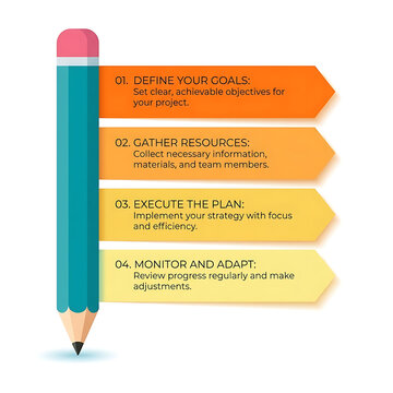 Business infographic pencil with 4 steps, project management workflow diagram, educational process chart for goal setting and execution
