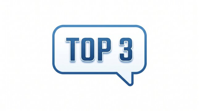 Top 3 text inside a blue speech bubble icon for business ranking and list presentation