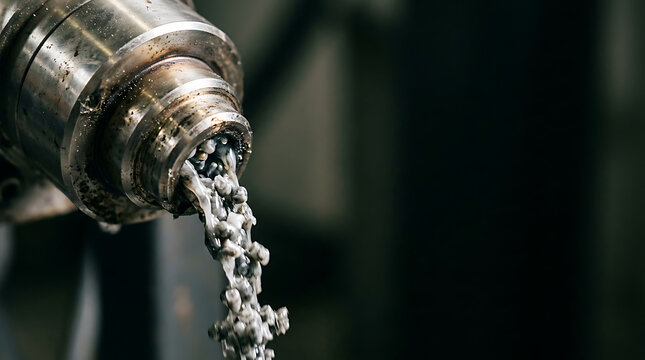 Industrial Plastic Extrusion Process Showing Molten Recycled Material Flowing from Manufacturing Machinery in a Factory Setting