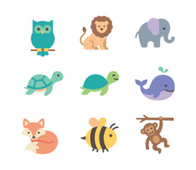 Obraz premium Cute Animal Filled Flat Icons Set for World Animal Day