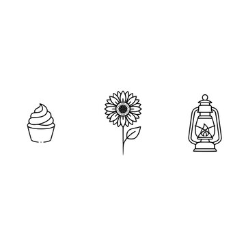 A warm and nostalgic illustration featuring a delicious cupcake, a vibrant sunflower, and a glowing lantern, embodying joy, nostalgia, and warmth in one beautiful scene.