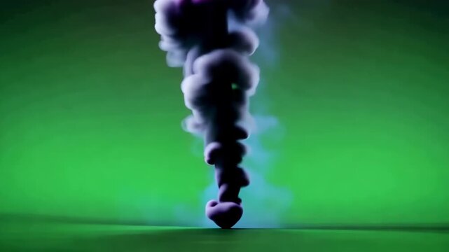 Abstract purple smoke rising over green background in motion.
