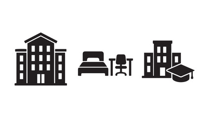 Obraz premium Modern Architectural Building and Room Interior Furniture Icons