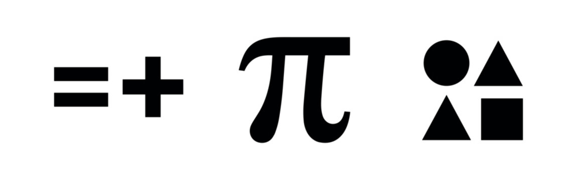 Mathematical and geometric symbols set with equals, plus, pi, and basic shapes
