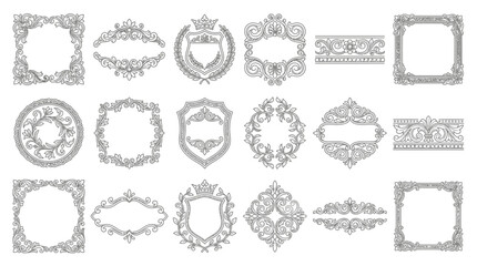 Fototapeta premium Ornate decorative frames and borders, vintage ornamental elements, vector set
