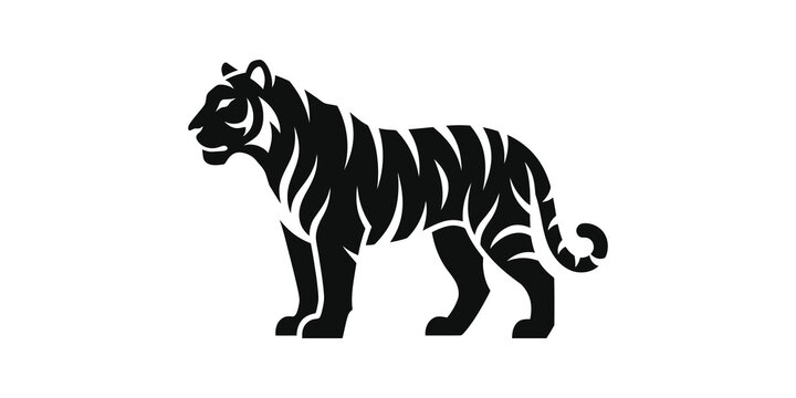Tiger silhouette profile icon featuring artistic striped body pattern.