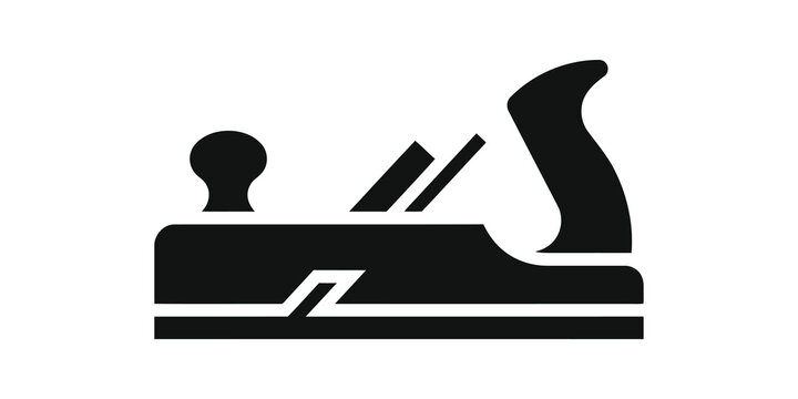 Wood plane tool icon black silhouette for carpentry and woodworking.