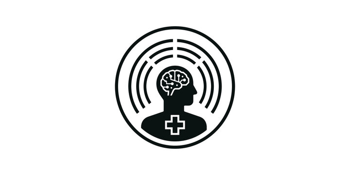 Mental health medical brain computer interface technology flat design.