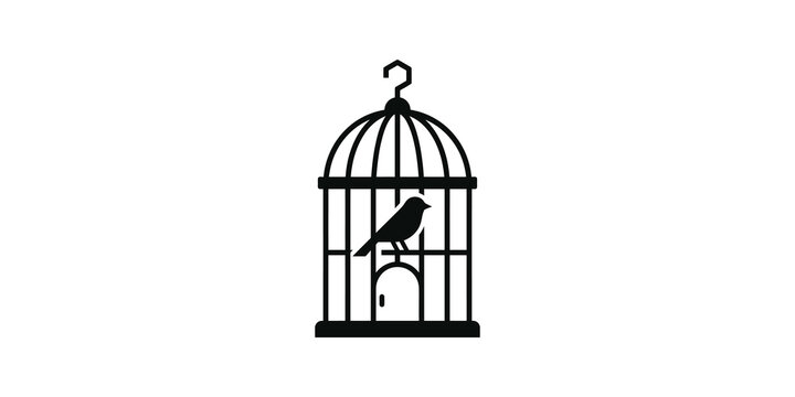 Bird cage black vector icon for pet shop or animal freedom concept.