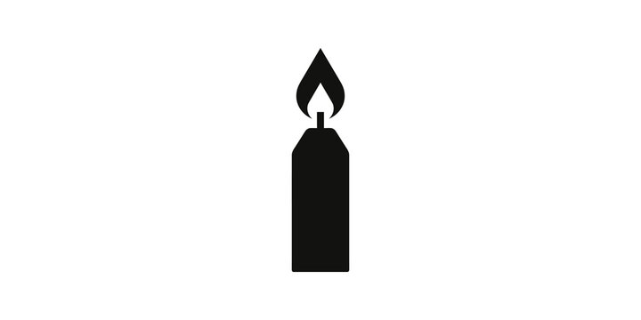 Burning candle flame black silhouette vector icon for memorial symbol.