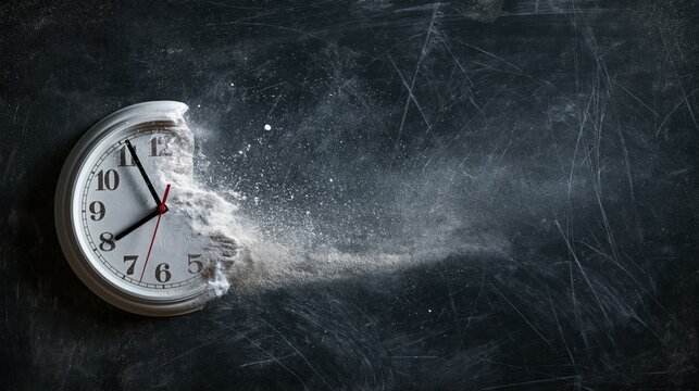 Time is running out concept shows clock that is dissolving away into little particles