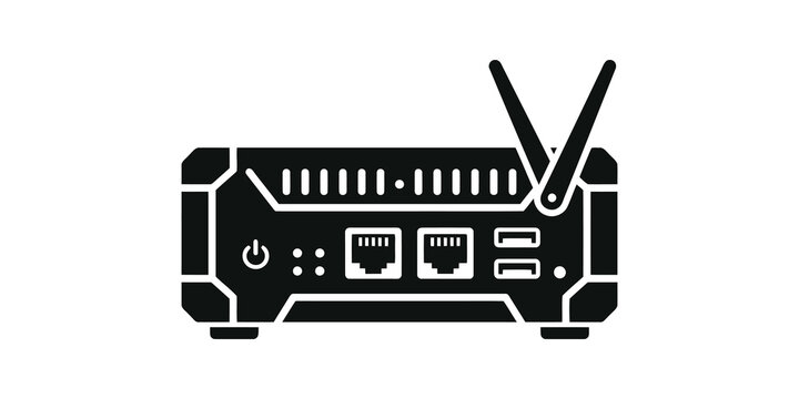 Network router wireless device black flat icon for internet connectivity data.