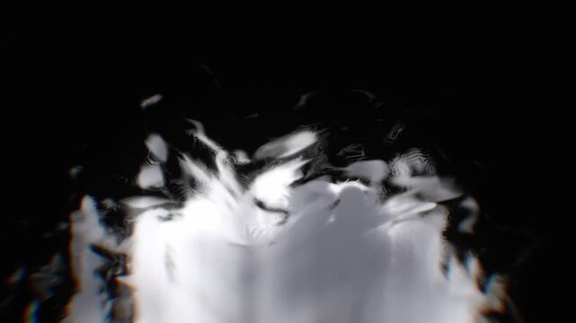 Glossy liquid mercury splash ripples and rises against deep black darkness with chromatic dispersion in a 3d rendering