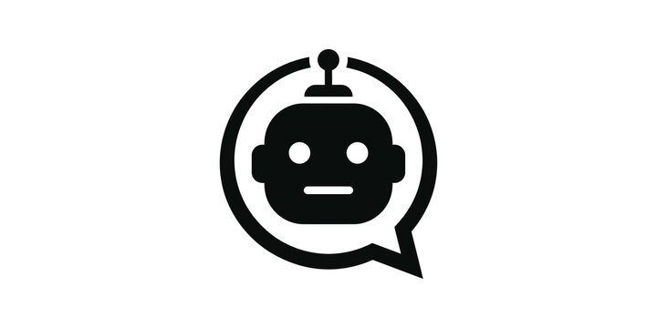 Robot assistant chat bot black flat icon for artificial intelligence.