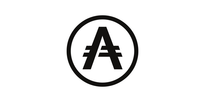 Black currency sign coin of austral icon on transparent background art.