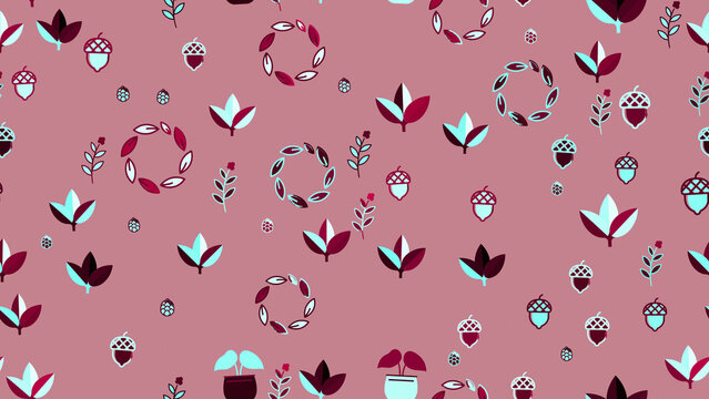 Seamless pattern of acorns and leaves