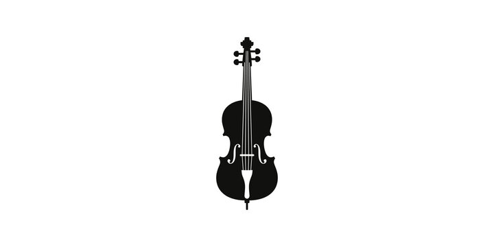 Cello or double bass string instrument flat icon for music education.
