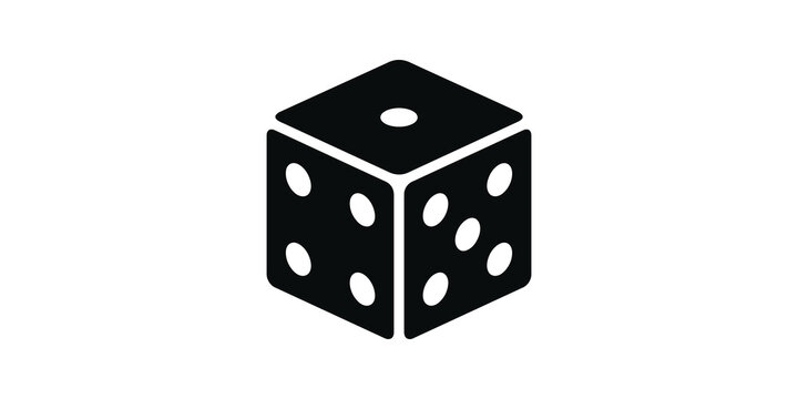 Black isometric dice block showing dots on transparent grid backgroud.