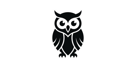 Obraz premium Black owl silhouette design is perfect for halloween logos and icons.