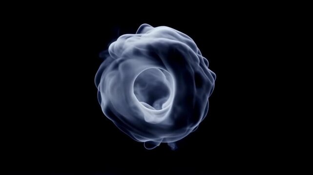 Mysterious Blue Smoke Ring Floating Against Dark Background.
